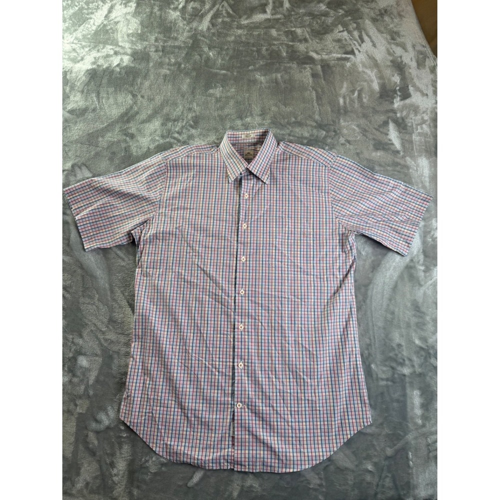 Peter Millar Men Large Short Sleeve Button Down Shirt Plaid Cotton RN 100308 L